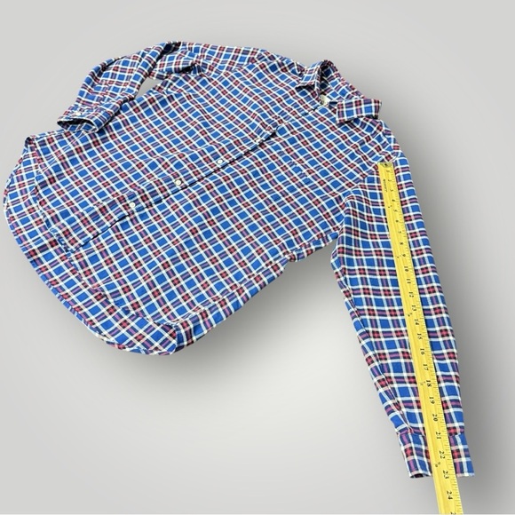 Grayson Shirt Blue Red Hero Plaid Feathered Cotton Flannel Button Down Size - Picture 13 of 14